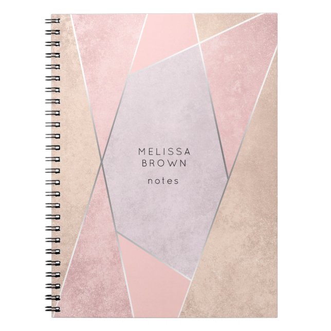 Caderno Espiral Chic RoseGold Trendência Geométrica de Prata Rosa  (Frente)