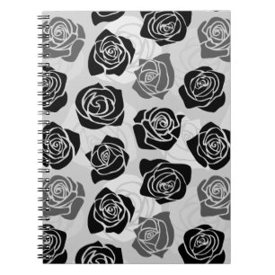 Caderno Espiral Chic Vintage - rosas brancas e pretas