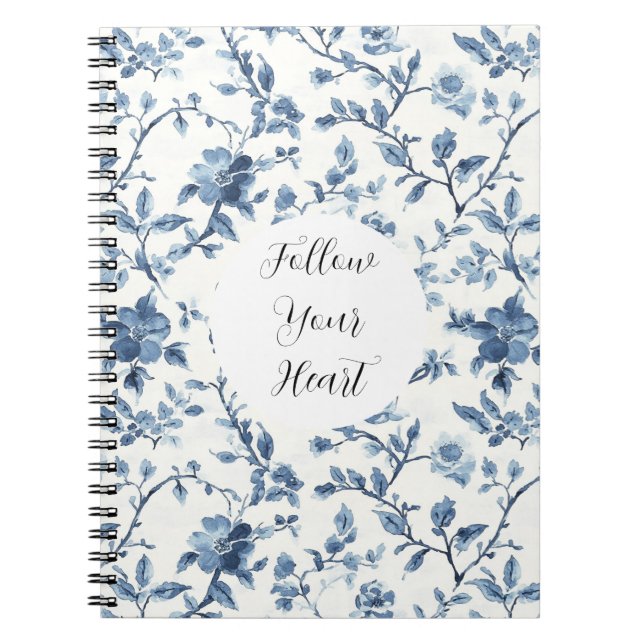 Caderno Espiral Chic White Blue Floral   (Frente)