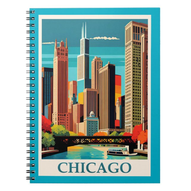 Caderno Espiral Chicago Colorida Cityscape (Frente)