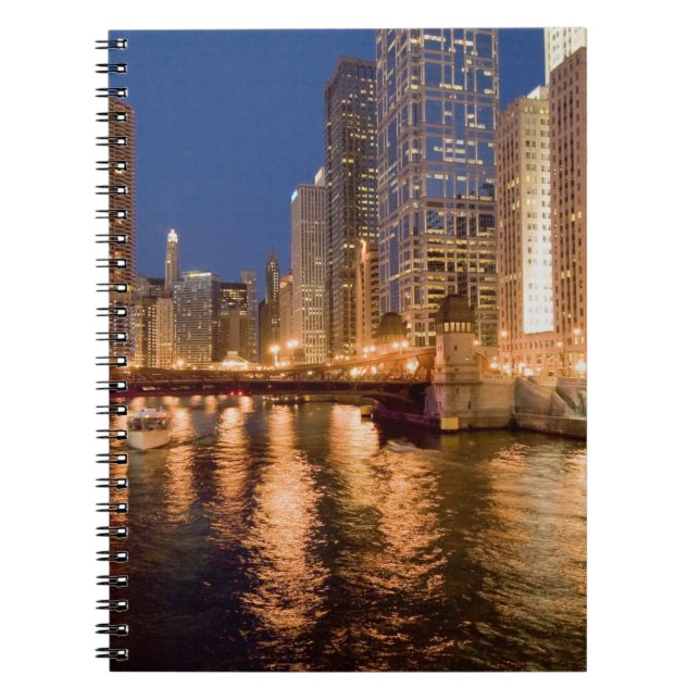 Caderno Espiral Chicago, Illinois, Skyline e Chicago River às 2 (Frente)