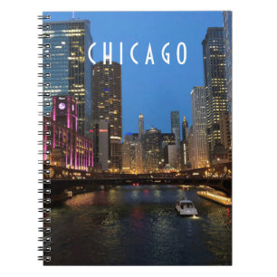 Caderno Espiral Chicago River na Noite