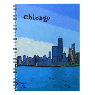 Caderno Espiral Chicago Skyline em Collage Paint