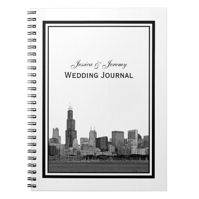 Caderno Espiral Chicago Skyline Enchida Diário de Casamento Enquad (Frente)