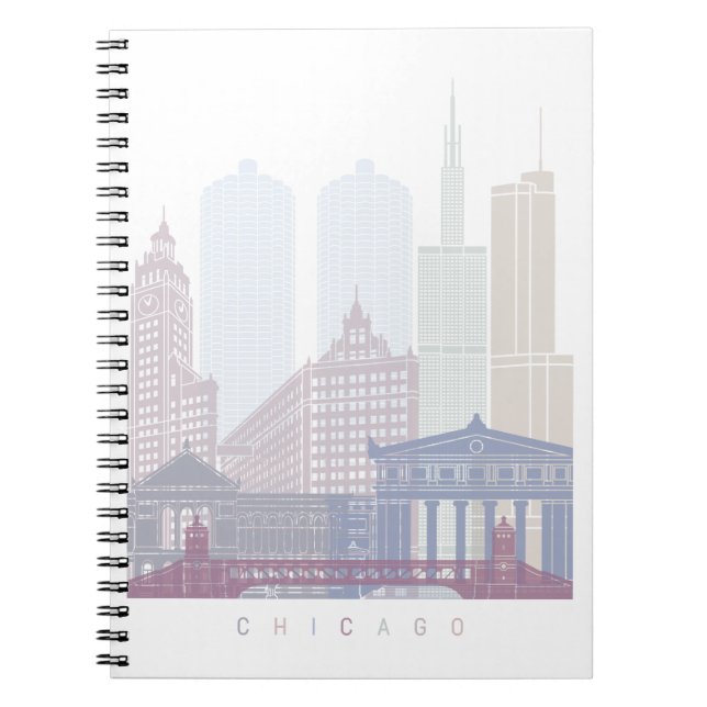 CADERNO ESPIRAL CHICAGO SKYLINE POSTER PASTEL (Frente)