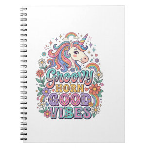 Caderno Espiral Chifre Groovy Unicórnio Boas Vibrações Encantador 