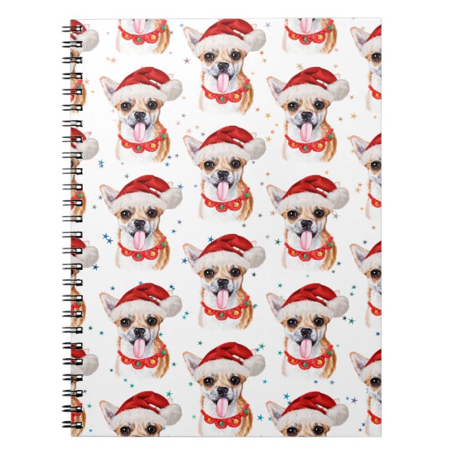 Caderno Espiral Chihuahua Breed Watercolor Dog Padrão Natal (Frente)
