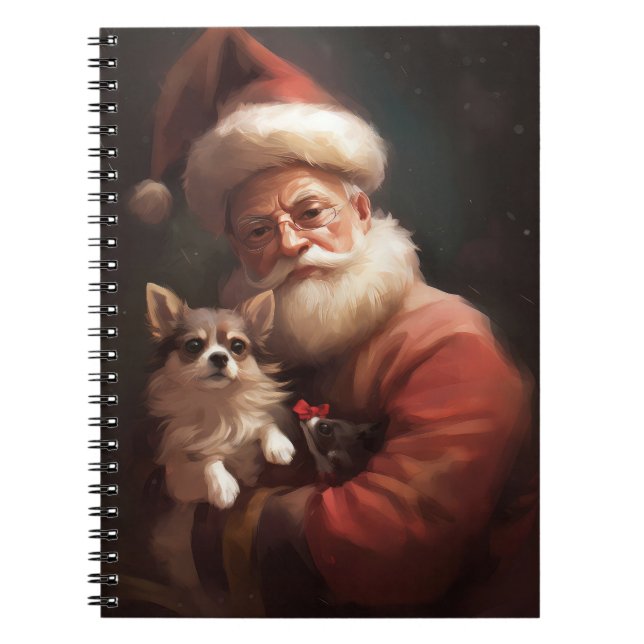 Caderno Espiral Chihuahua com Papai Noel Natal Festivo (Frente)
