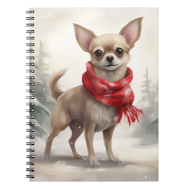 Caderno Espiral Chihuahua Dog no Natal da Neve (Frente)
