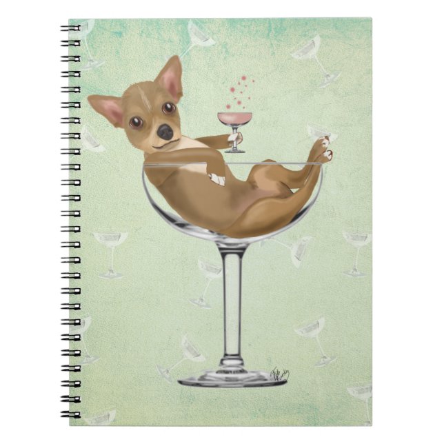Caderno Espiral Chihuahua no Copktail Glass (Frente)