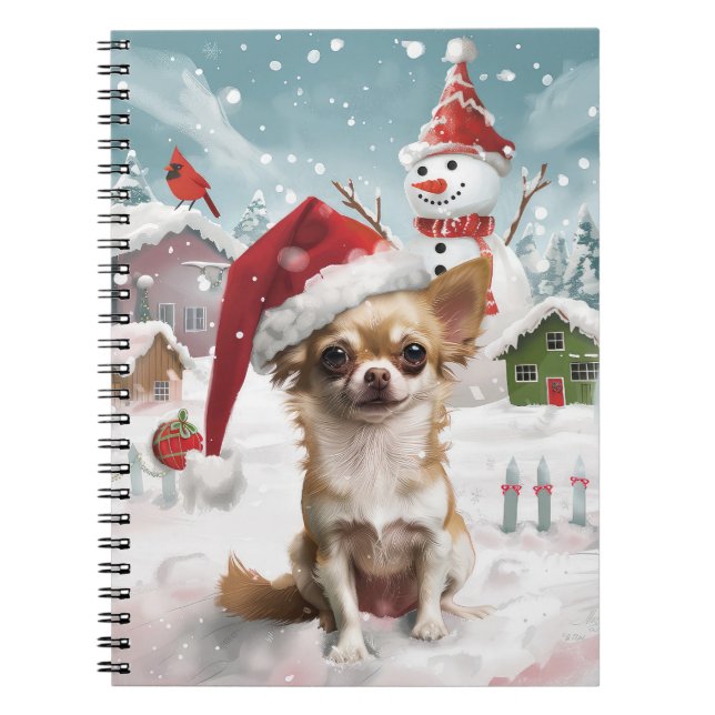 Caderno Espiral Chihuahua Winter Wonderland Natal Joy (Frente)