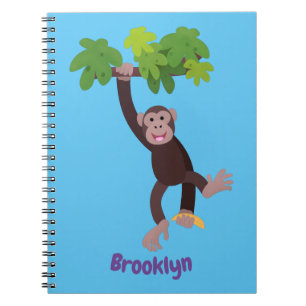Caderno Espiral Chimpanzé bonito na selva pendurada em desenho ani