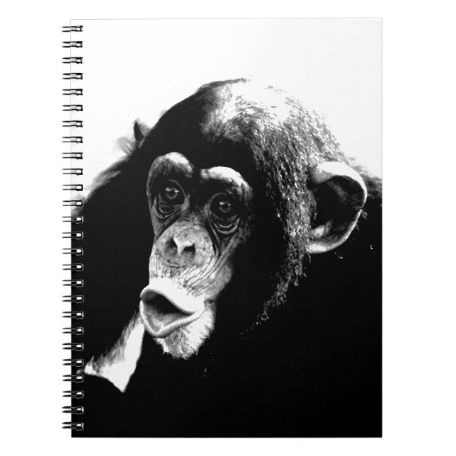 Caderno Espiral Chimpanzé Preto Branco (Frente)