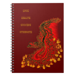 Caderno Espiral China Dragon vermelho e design de ouro