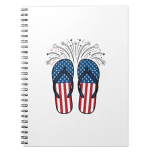 Caderno Espiral Chinelos Patrióticos Fogos de Artifício Camiseta d