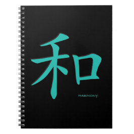 Caderno Espiral Chinês-Harmonia-Símbolo-Letras Teais