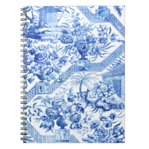 Caderno Espiral Chinoiserie Azul e Branca Elegante