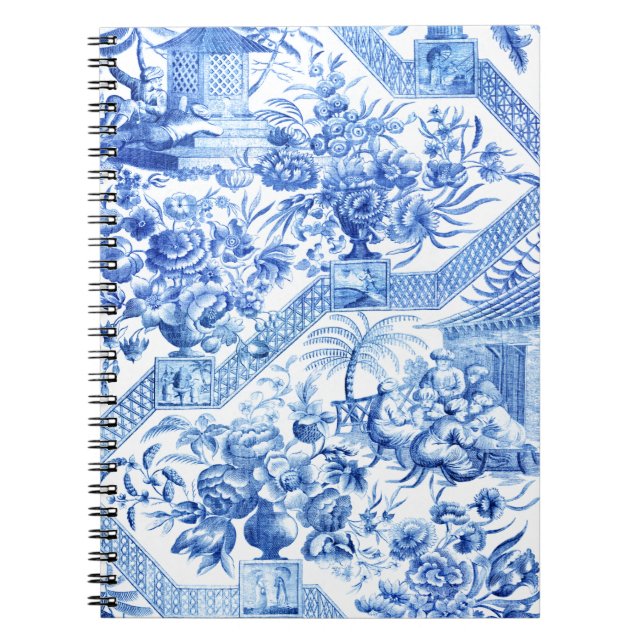 Caderno Espiral Chinoiserie Azul e Branca Elegante (Frente)