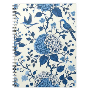 Caderno Espiral Chinoiserie Chic, Hydrangeas e Bluebird