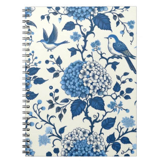 Caderno Espiral Chinoiserie Chic, Hydrangeas e Bluebird