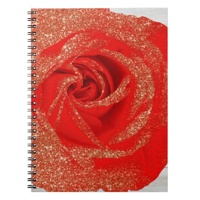 Caderno Espiral Chique de madeira branca, Rosa-brilhante Dourado v (Frente)