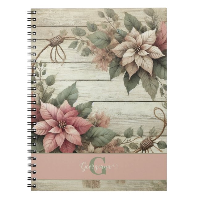 Caderno Espiral Chique de nome personalizado Pastel Poinsettias Ga (Frente)