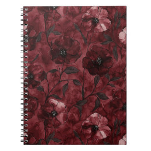 Caderno Espiral Chique Floral Vermelho Burgundy Preto