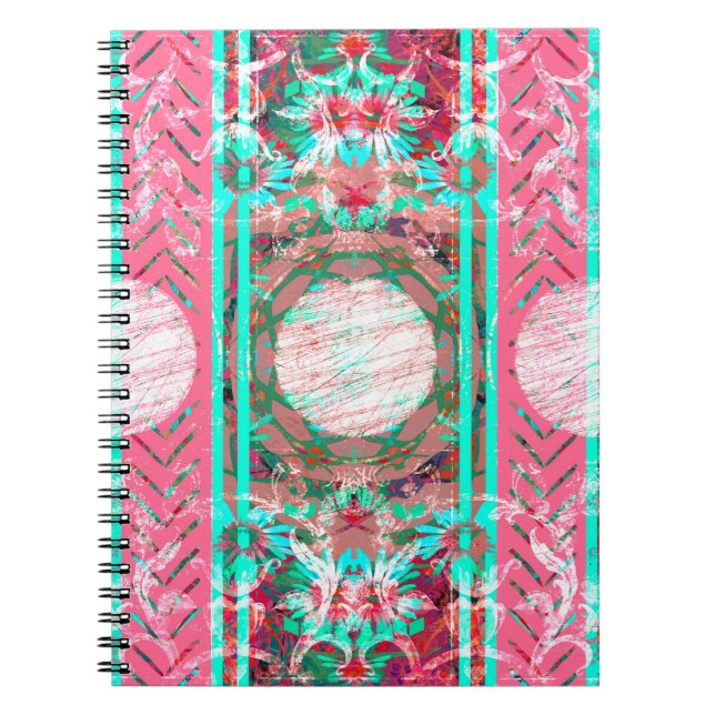 Caderno Espiral Chique rosa e aqua Boho Victorian Floral (Frente)