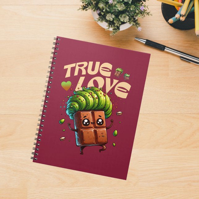 Caderno Espiral Chocolate kawaii pistachio engraçado para o dia do (Criador carregado)