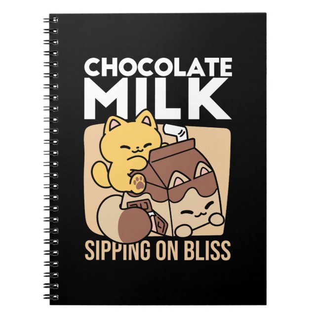 Caderno Espiral Chocolate Milk Sipping on Bliss – Kawaii Cat Food  (Frente)