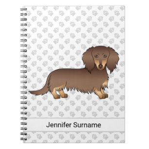 Caderno Espiral Chocolate & Tan Long Hair Dachshund Cão & Texto