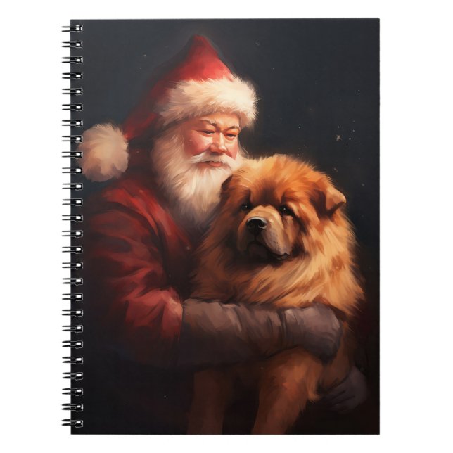 Caderno Espiral Chow Chow com Papai Noel Natal Festivo (Frente)