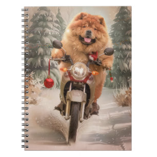 Caderno Espiral Chow Chow Dog Andando na Moto Natal