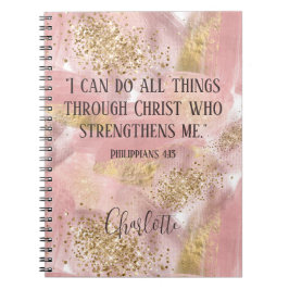 Caderno Espiral Christian Modern Girly Pink Dourada Glitter Artsy