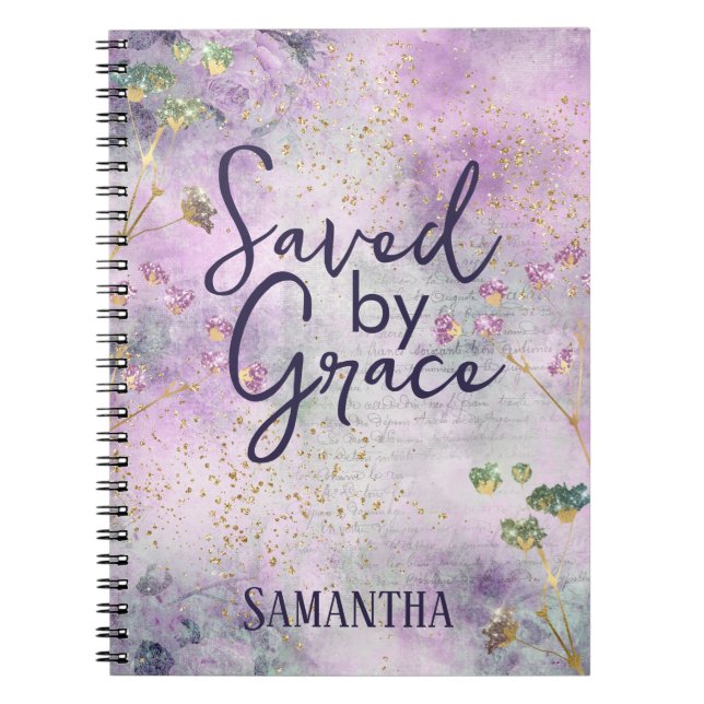Caderno Espiral Christian Saved by Grace Glam Chic Girly Glitter (Frente)