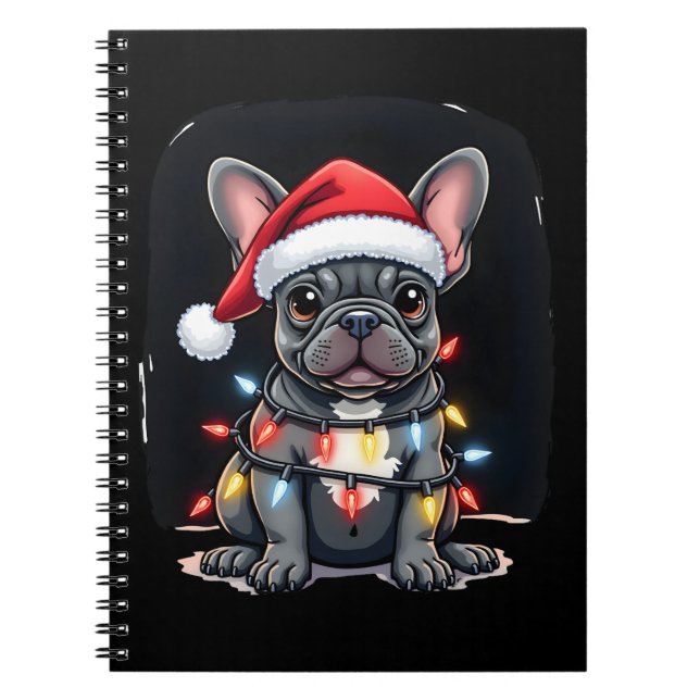 Caderno Espiral Christmas Dog French Bulldog Xmas Frenchie Men Wom (Frente)