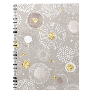 Caderno Espiral Christmas doodles: golden foil background.