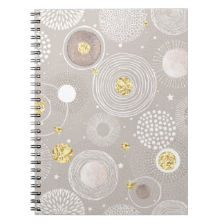 Caderno Espiral Christmas doodles: golden foil background.