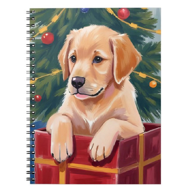 Caderno Espiral Christmas Golden Retriever Puppy Present (Frente)