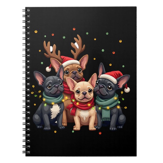 Caderno Espiral Christmas Lights French Bulldogs Xmas Frenchie Dog (Frente)