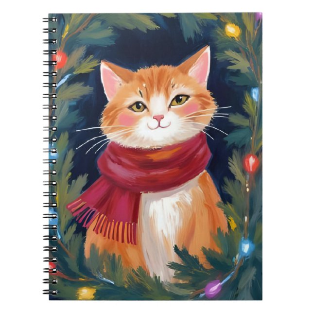 Caderno Espiral Christmas Orange Cat Festive Pet (Frente)
