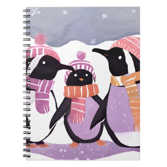 Caderno Espiral Christmas Penguin Friends | Winter Watercolor (Frente)