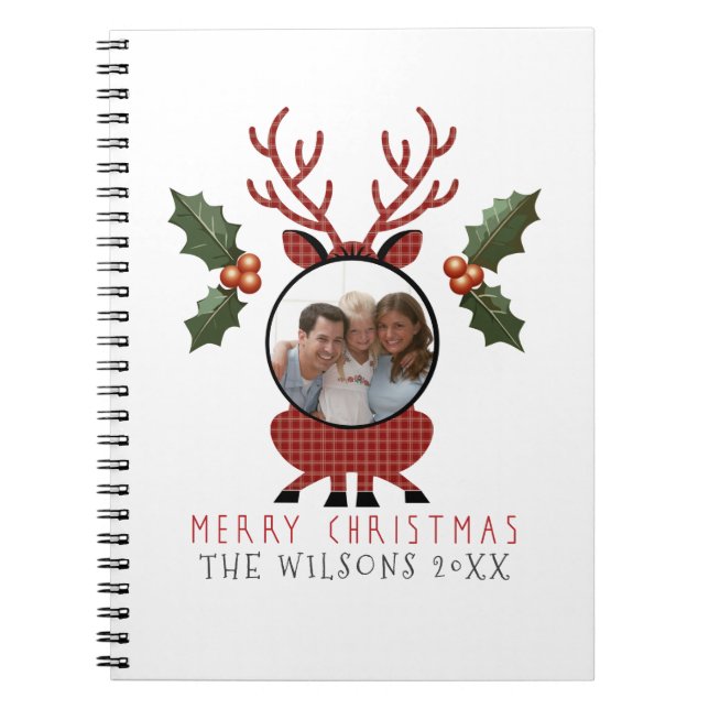 Caderno Espiral Christmas Plaid Reindeer with Personalized Photo (Frente)