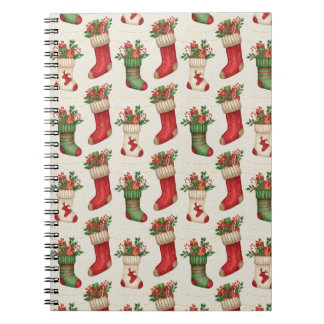 Caderno Espiral Christmas Stockings Seamless Pattern