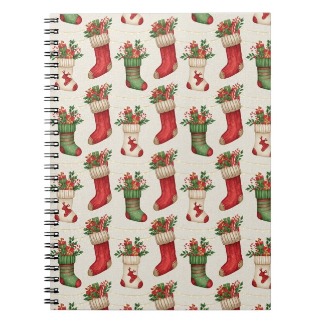 Caderno Espiral Christmas Stockings Seamless Pattern (Frente)