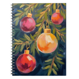 Caderno Espiral Christmas Tree Ornaments Watercolor