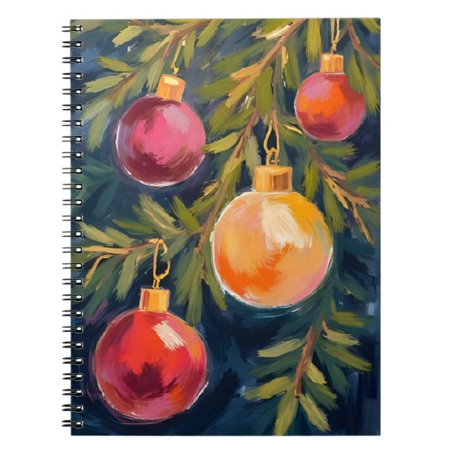 Caderno Espiral Christmas Tree Ornaments Watercolor (Frente)