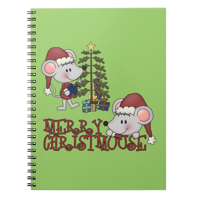 Caderno Espiral Christmouse alegre com árvore (Frente)