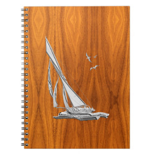 Caderno Espiral Chrome Regatta Sailboat no Teak Veneers Styles