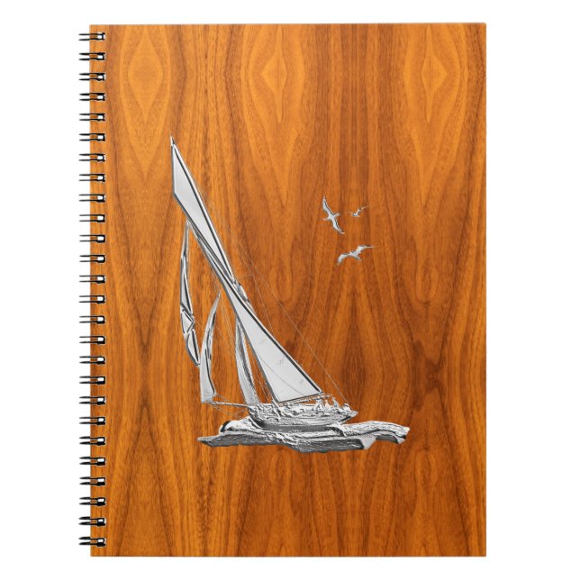 Caderno Espiral Chrome Regatta Sailboat no Teak Veneers Styles (Frente)